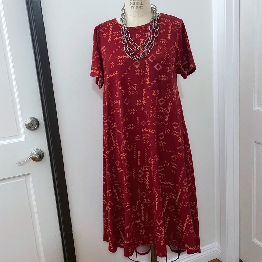 Lularoe Red and Pink Coral Carly A Line High Low Dress